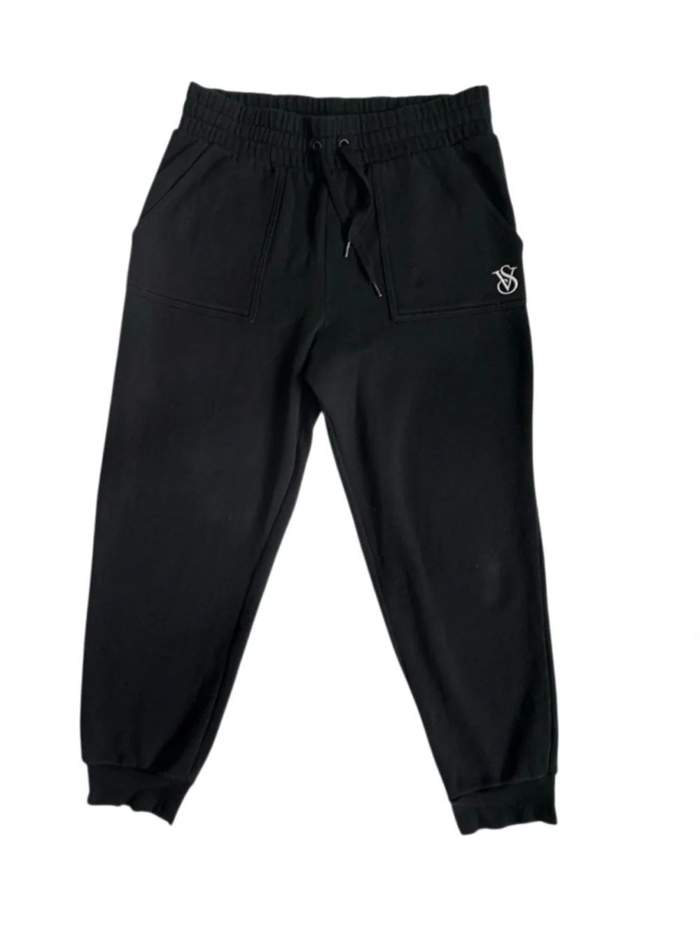 Victoria's Secret On Point Black Joggers Sweatpants White VS Monogram Pockets L